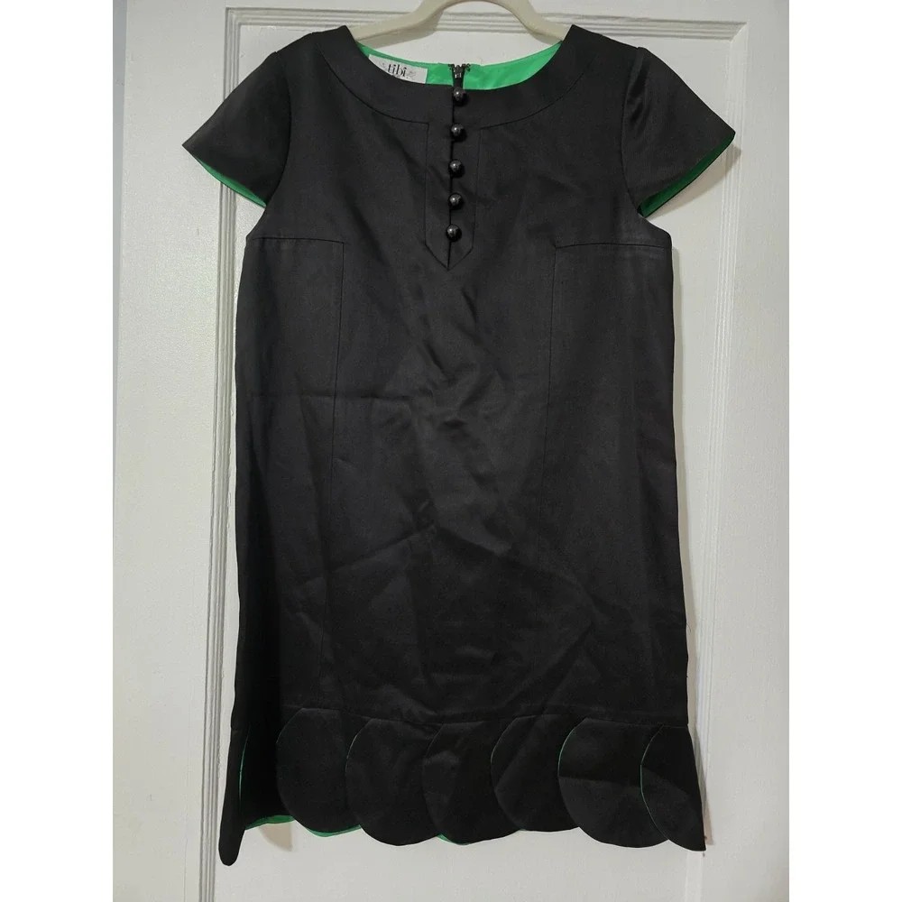 Tibi Dress Size 8 Black A Line Shift Dress Green‎ Accents Cocktail Party